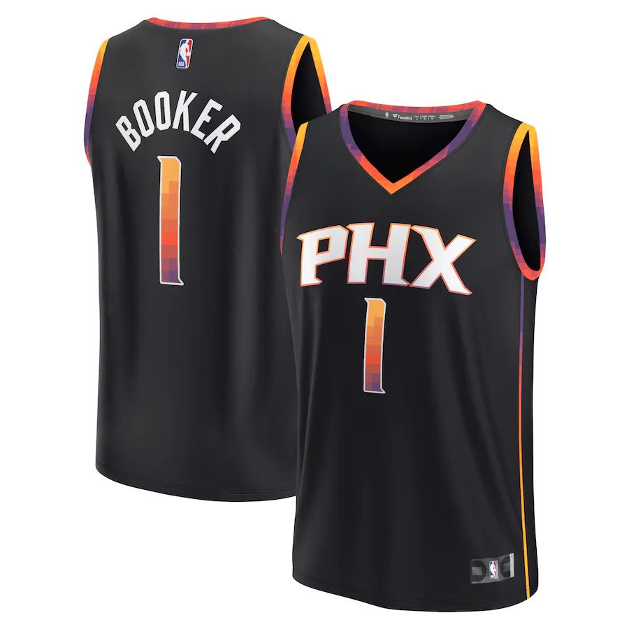 Men Phoenix Suns 1 Devin Booker Fanatics Branded Black 2022-23 Fast Break Player NBA Jersey